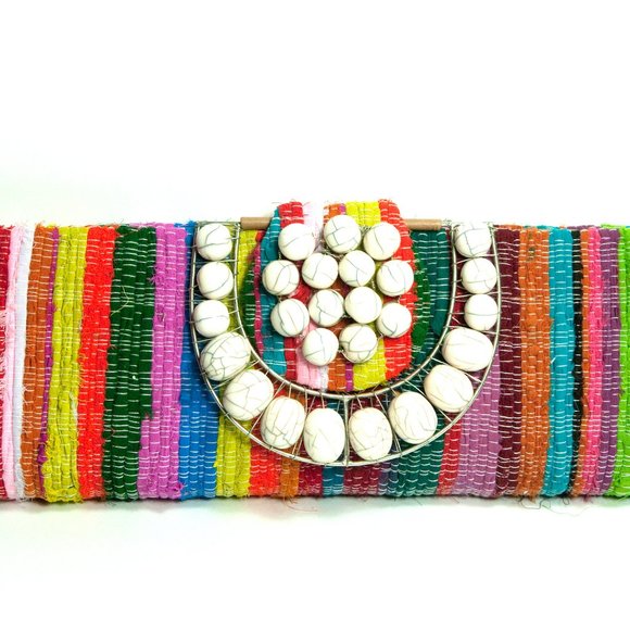 WOVEN FABRIC CLUTCH WITH BEADED CLASP - Picture 3 of 11